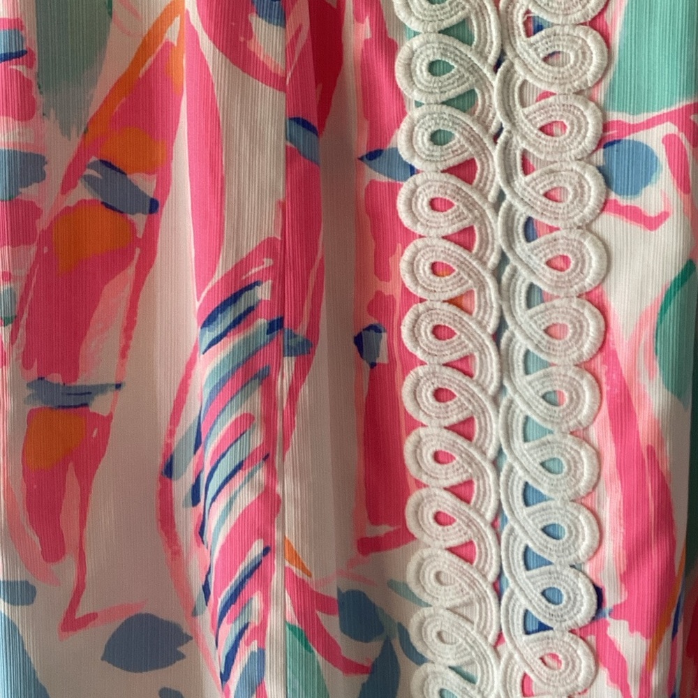 Lilly Pulitzer Pink Aqua Coral Multicolor Dress with White Trim - Picture 3 of 5